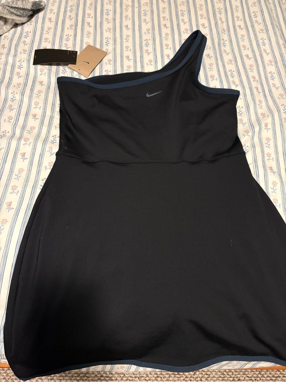 Nike Black One-Shoulder Athletic Dress with Blue Trim